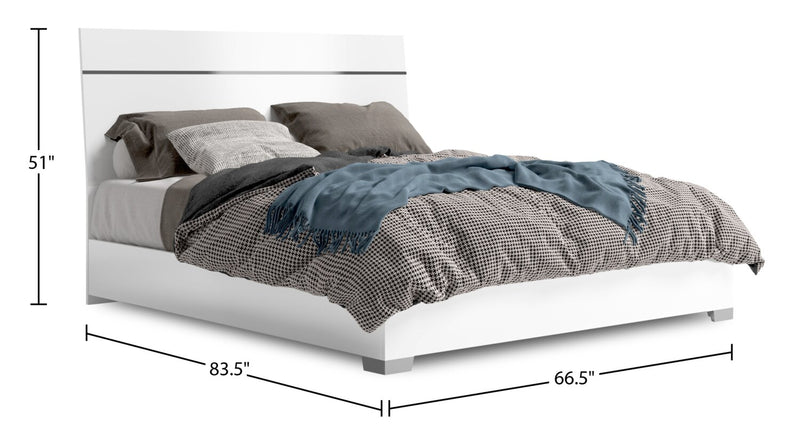 Raia Panel Bed - Made in Italy, Modern, White - Queen Size