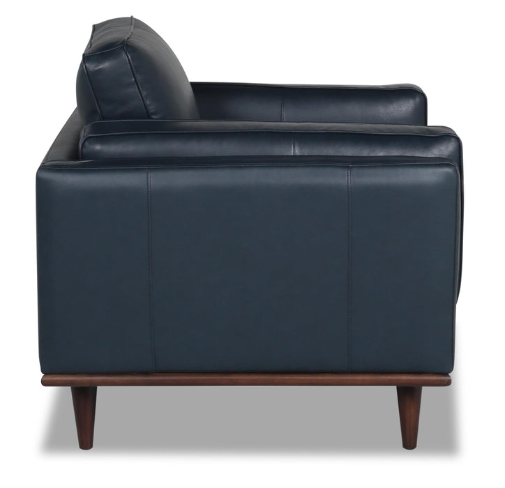 Vivia 40\" Genuine Leather Chair with Removable Seat Cushion and Wood Base - Navy Blue