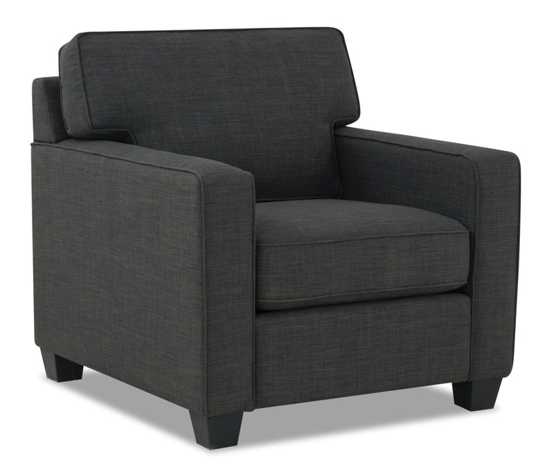 Made in Canada Sawyer 35\" Linen-Look Fabric Chair with Reversible Cushions and Track Arms - Charcoal Grey