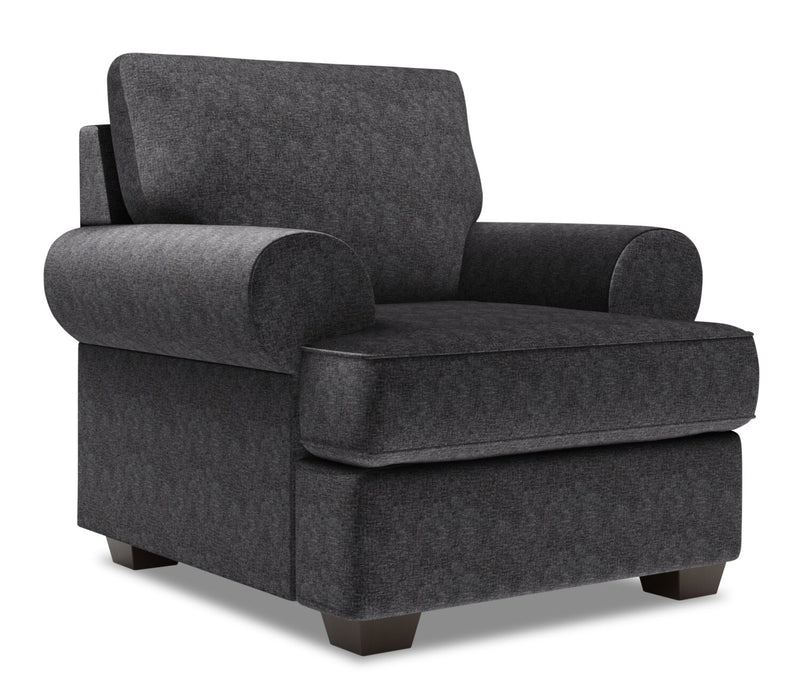 Made in Canada Sofa Lab Customizable Roll 42\" Chenille Fabric Chair with Rolled Arms - Luxury Charcoal Grey