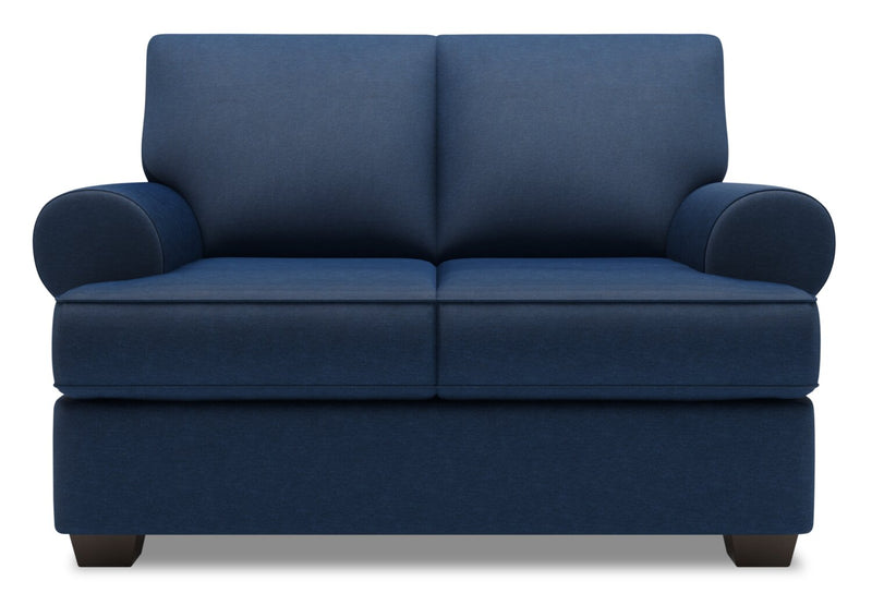 Made in Canada Customizable Sofa Lab Roll 64\" Linen-Look Fabric Loveseat with Rolled Arms - Pax Navy Blue