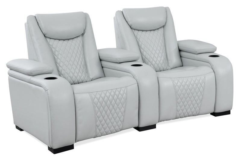 Cinema 79.6\" Leather-Look Fabric Power Reclining Home Theatre Seating with Two Seats - Cosmic Fog Grey