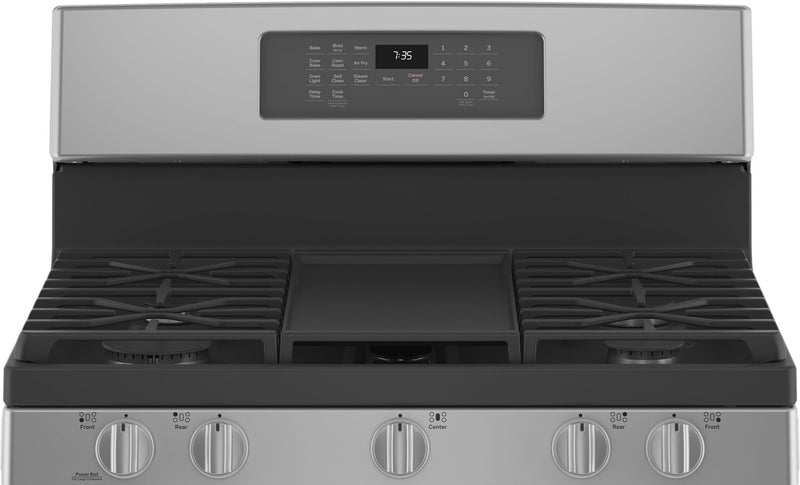 GE 5 Cu. Ft. Gas Range with Self Clean and Air Fry - Stainless Steel - JCGB735SPSS