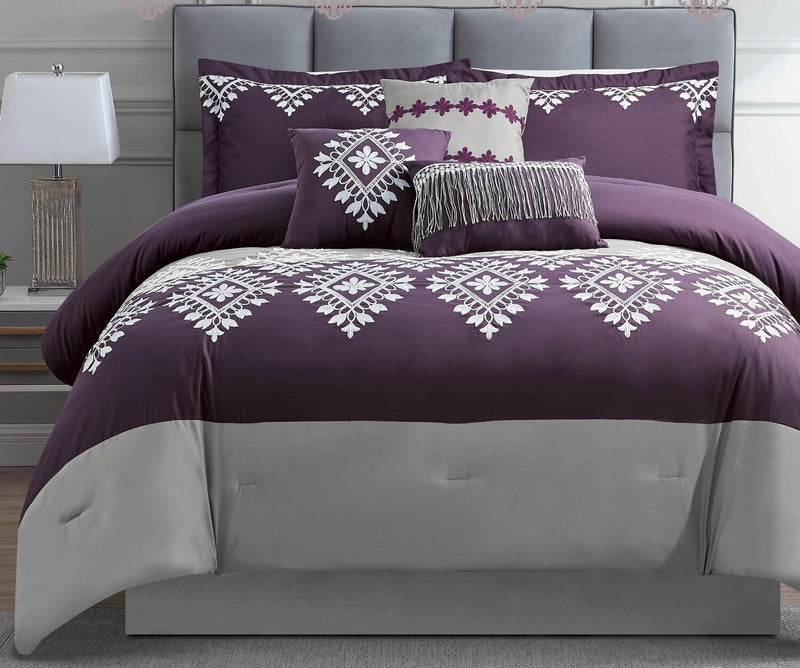 Lisbon 7-Piece Queen Comforter Set - Purple