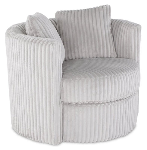 Made in Canada Petite 36" Chenille Fabric Swivel Cuddler Accent Chair - Groove Mist Grey 
