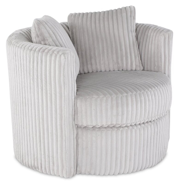 Made in Canada Petite 36\" Chenille Fabric Swivel Cuddler Accent Chair - Groove Mist Grey
