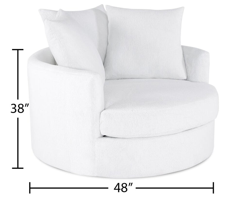 Made in Canada Grande 48\" Chenille Fabric Cuddler Accent Chair - Plush Heaven White