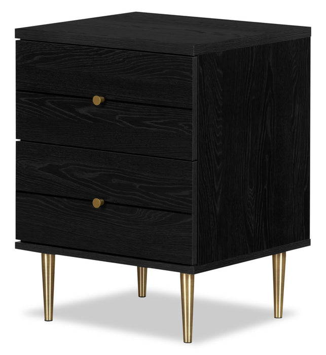 Lake Bedside 2-Drawer Nightstand, 19.5\"W x 25.5\"H, Made in Canada, Glam - Black