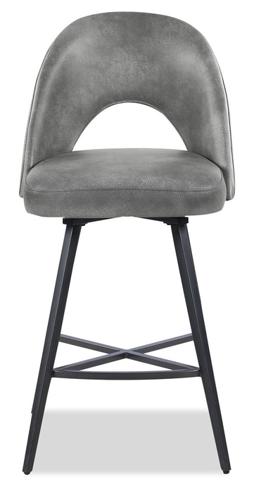 Kort & Co. Bay Counter-Height Stool with Swivel Seat, Vegan Leather Fabric, Metal - Grey