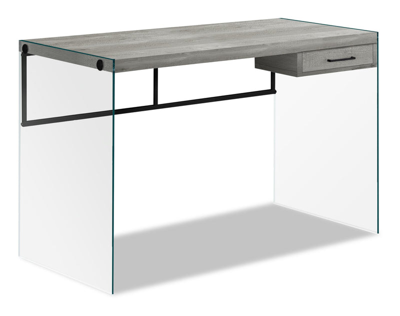 Isla 48\" Office Desk with Drawer - Grey with Glass Base