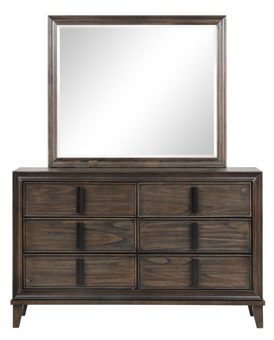 Kane 5pc Bedroom Set with Storage Bed, Dresser & Mirror, Vegan Leather, Brown - Queen Size