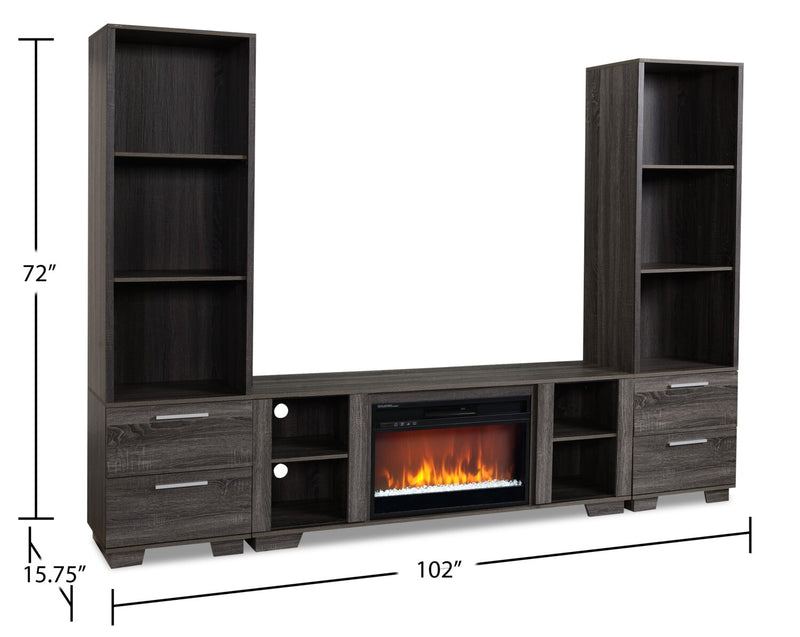 Antoni 102\" Modern 3-Piece Entertainment Centre with Electric Fireplace and Storage for TVs up to 70\"- Grey