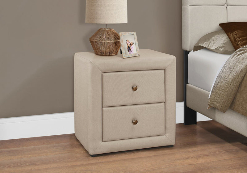 Zara Upholstered Bedside 2-Drawer Nightstand, 20.5\"W x 20.75\"H - Beige