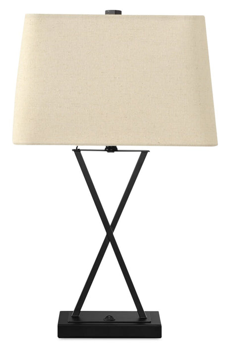 25\" Black Metal Table Lamp with USB Charging
