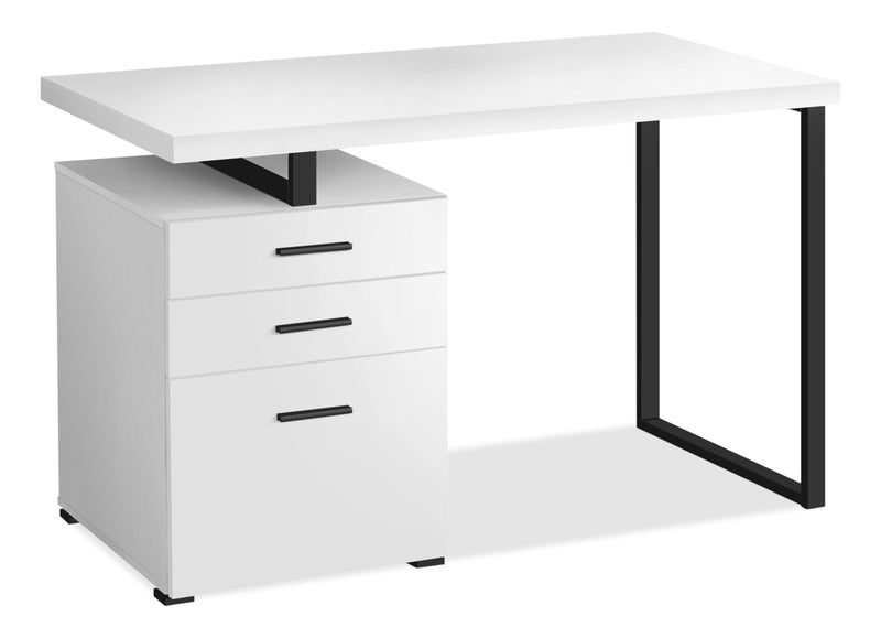 Clayton 47.25\" Reversible Office Desk with 3-Drawers - White
