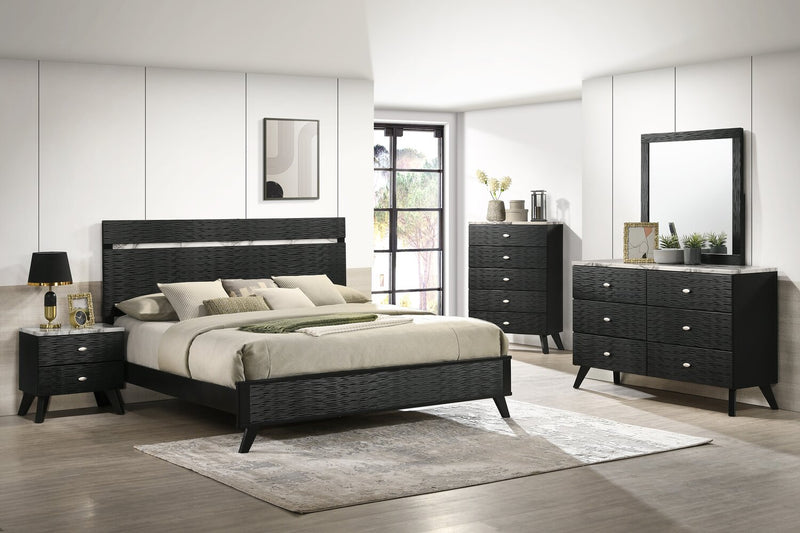 Atlas Bedroom 6-Drawer Dresser, 60.2\"W x 36.8\"H, Mid-Century Modern - Black
