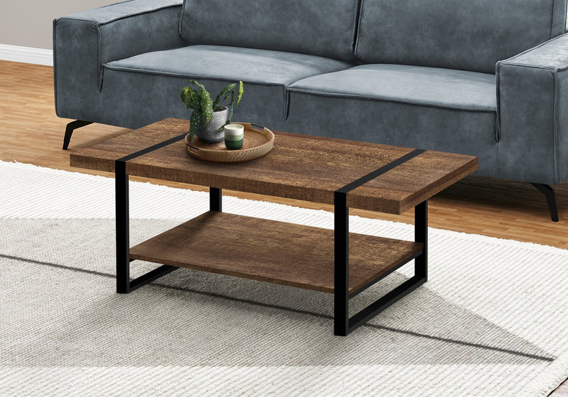 Ennis 47.25\" Rustic Coffee Table with Shelf - Brown and Black with Metal Legs