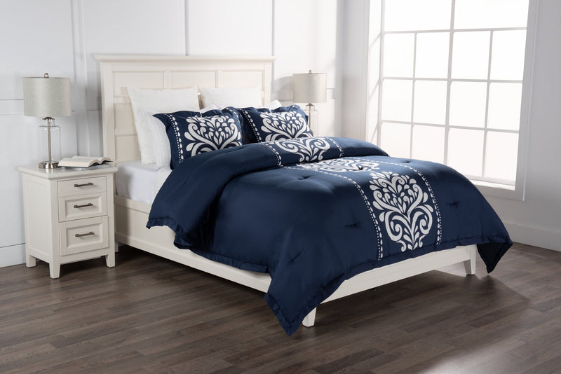 Navy Damask 3-Piece King Comforter Set