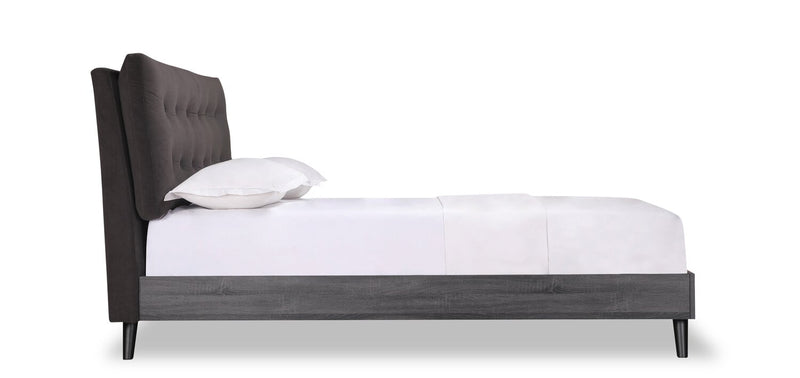 Nash Upholstered Platform Bed in Dark Grey Fabric, Button Tufted - Full Size