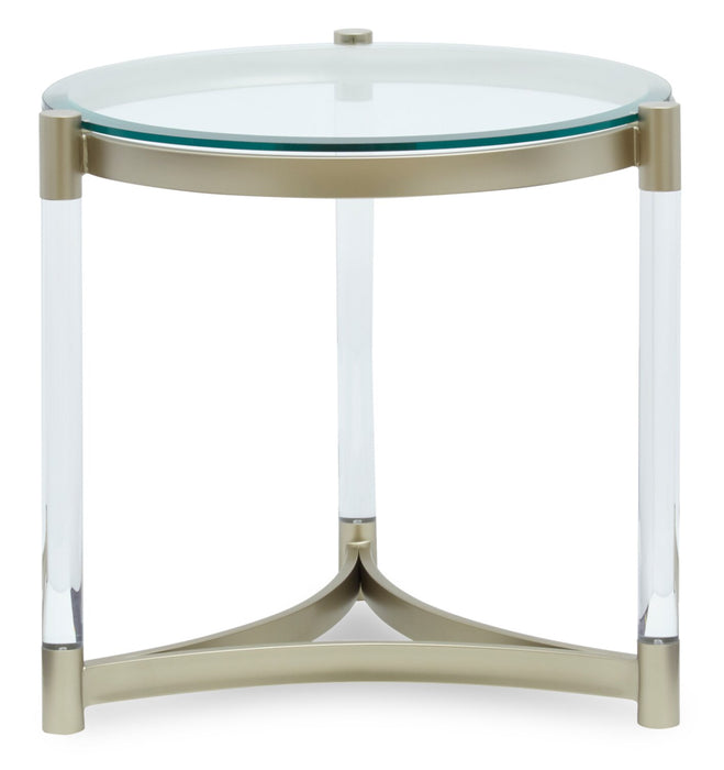 Silas  25.5\" Modern Round Glass Top End Table - Platinum with Metal and Acrylic
