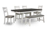 Echo 6pc Dining Table Set with Table, Bench & 4 Chairs, Storage Drawers, Trestle Base, 70\"W - White/Grey