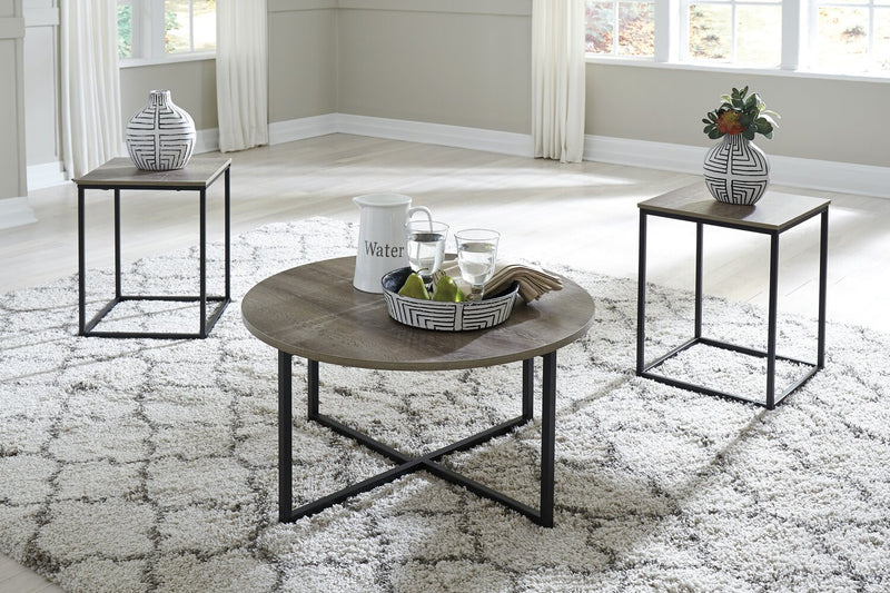 Wadeworth 31.5\" Rustic 3-Pack Coffee + 2 End Tables - Taupe with Metal Legs