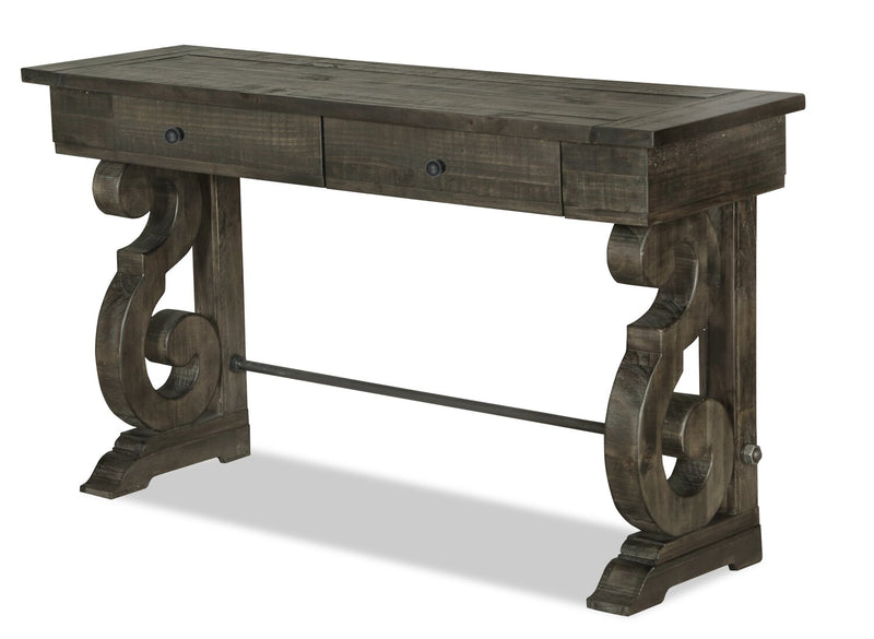 Bellamy 50\" Traditional Sofa Table with Storage - Dark Brown Pine with Scroll Design Wood Base