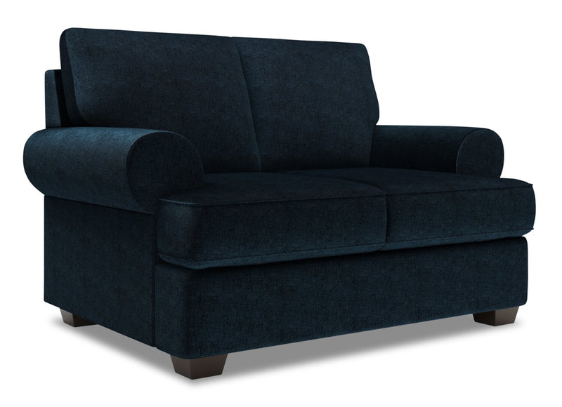 Made in Canada Customizable Sofa Lab Roll 64\" Chenille Fabric Loveseat with Rolled Arms - Luxury Indigo Blue