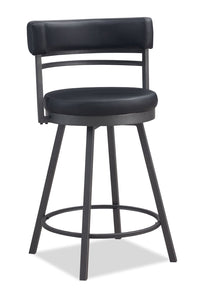 Mila Counter Stool with Swivel Seat, Vegan Leather Fabric, Metal - Black 