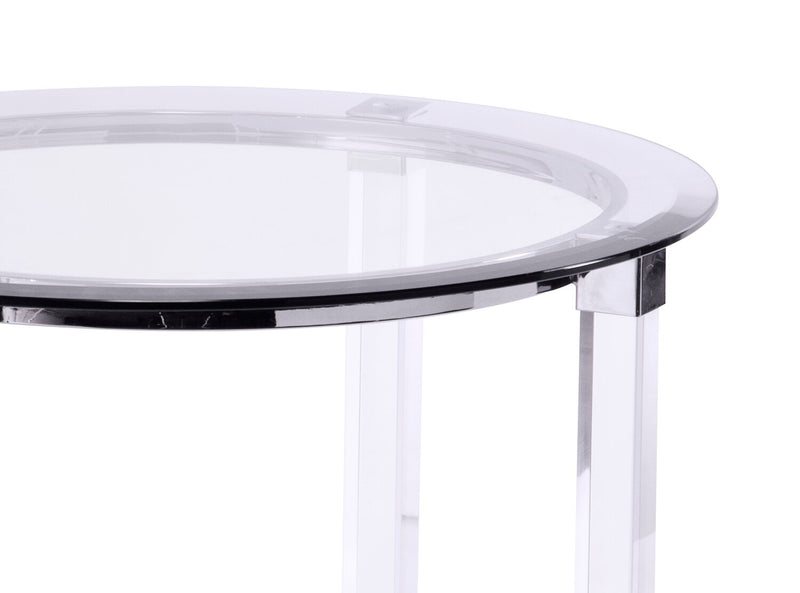 Enzo 24\" Glam Round End Table with Shelf - Glass Top with Metal and Acrylic Base