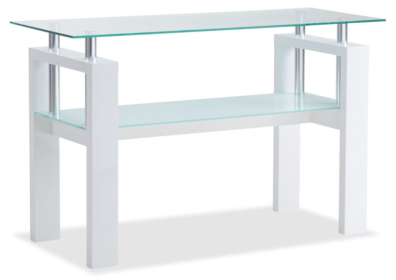 Harvy  50\" Modern  Glaass Top Sofa Table with Shelf - White 