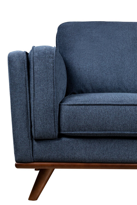 Kort & Co. Kassia 90.6\" Linen-Look Fabric Sofa with Wood Base and Legs - Blue