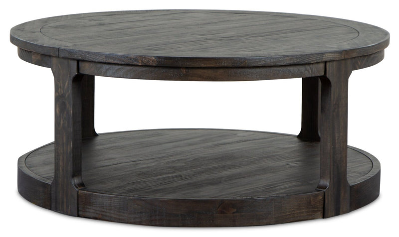 Axl 40\" Traditional Round Coffee Table with Shelf - Dark Grey-Brown Wood