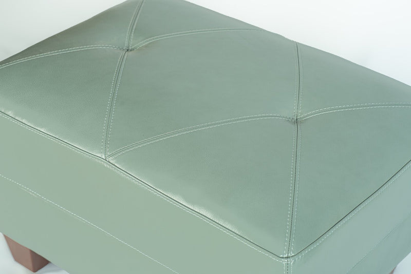 Chateau d’Ax Vita 31\" 100% Genuine Leather Ottoman with Diamond Pattern Stitching and Wood Legs - Seafoam Green