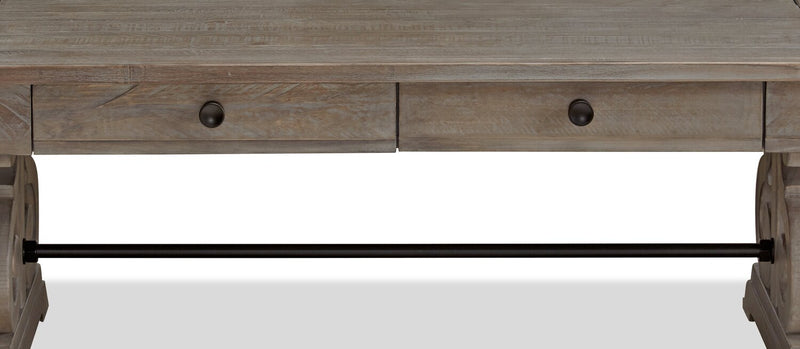 Tinley Park 50\" Traditional Coffee Table with Storage and Shelf - Grey-Brown Pine with Scroll Design Base