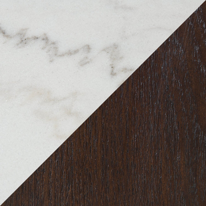 Silvia 22\" Modern End Table - White and Grey Marble Look with Brown Wood Legs