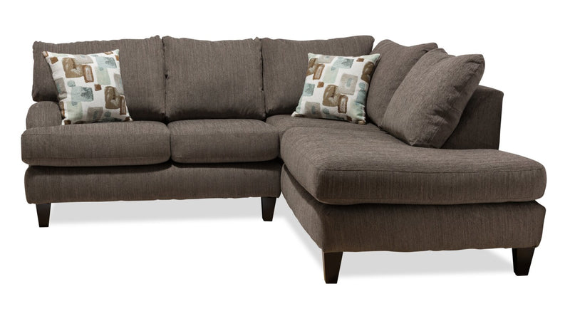 Made in Canada Nofia 2-Piece Right-Facing Chenille Fabric Sectional with  Accent Pillows and Wood Legs - Charcoal Grey