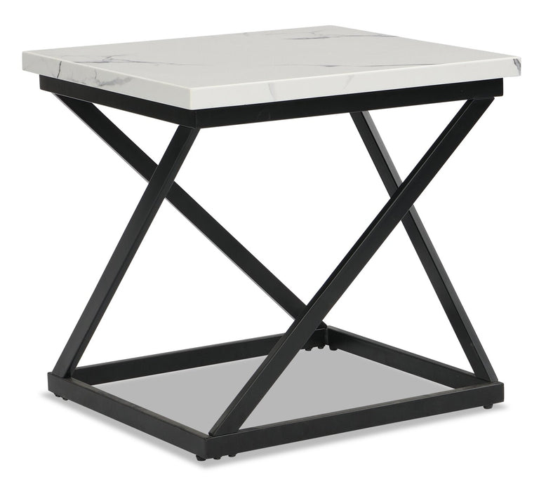 Verona 22\" Modern End Table - White Marble Look with Black Metal Base