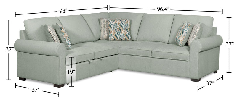 Scott Living Haven 2-Piece Left-Facing Chenille Fabric Sleeper Sectional - Seafoam Blue