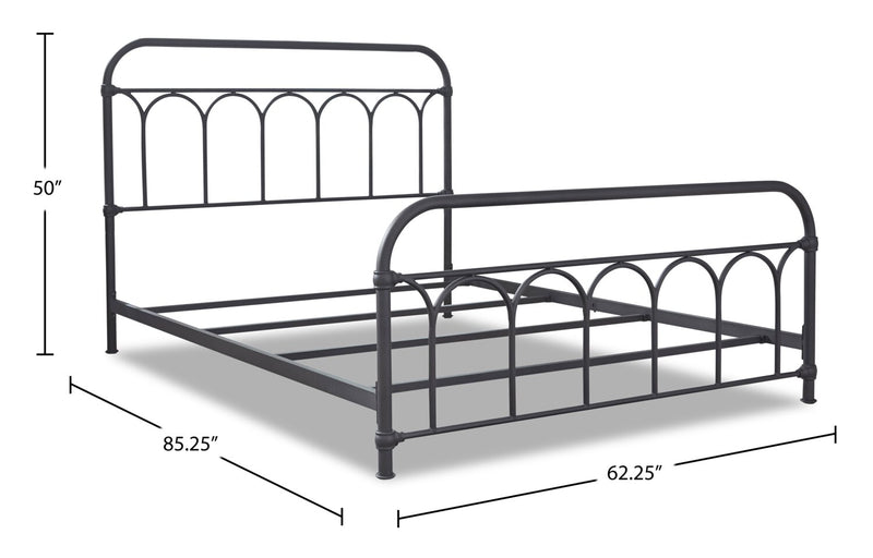 Nora Metal Bed with Headboard & Frame, Black - Queen Size