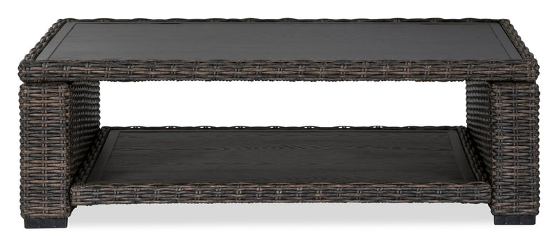 Hilo Outdoor Patio Coffee Table - 48\"W, Resin Wicker, UV & Weather Resistant - Brown