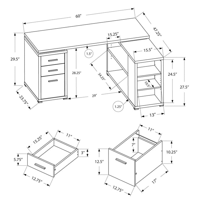 Rickey 60\" L-Shaped Corner Office Desk with 3-Drawers & Shelving - Espresso