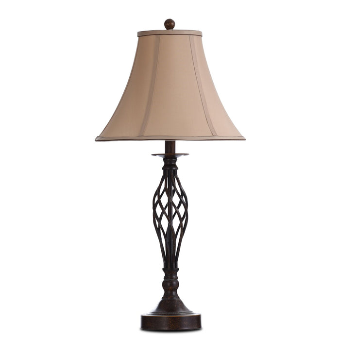 Fiona Traditional Antiqued-Bronze 3-Piece Set, Floor and Two Table Lamps