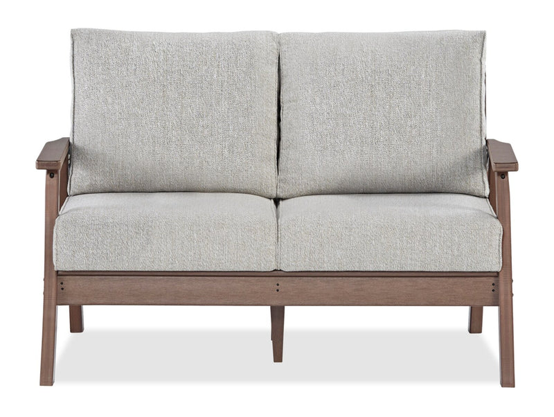 Nome Outdoor Patio Loveseat - High Density Plastic & Nuvella Fabric, UV & Weather Resistant - Brown/Beige