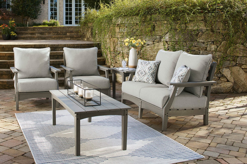 Cape Outdoor Patio Loveseat - High Density Plastic & Nuvella Fabric, UV & Weather Resistant - Grey
