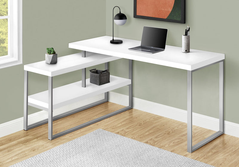 Andrea 60\" L-Shaped Office Desk with Shelf - White