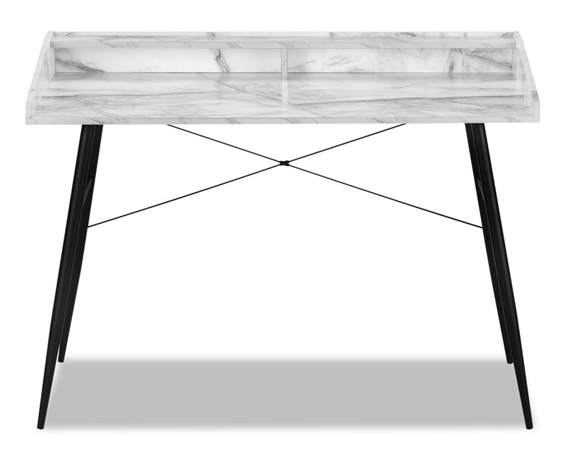 Jeremy 47.25\" Office Desk with Small Hutch - White Marble-Look