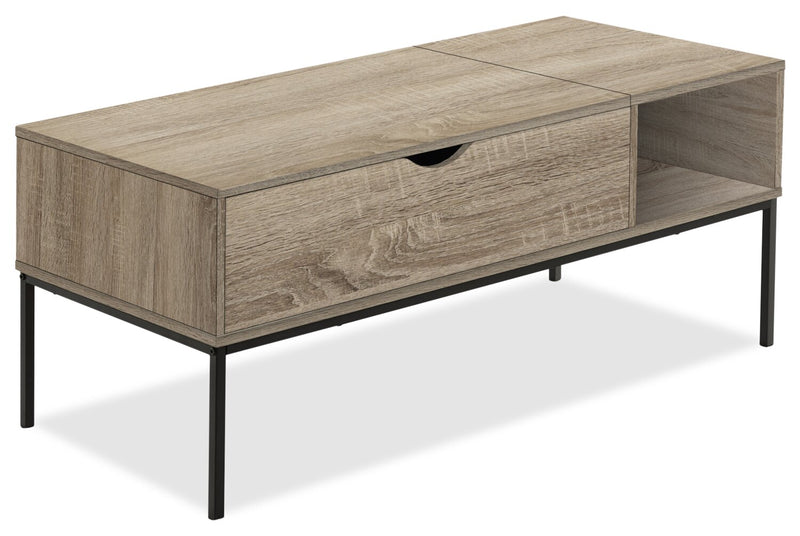 Bence 42\" Modern Lift Top Coffee Table with Storage - Taupe with Black Metal Legs