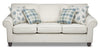 Made in Canada Scarlett 87\" Chenille Fabric Sofa with Rolled Arms and Accent Pillows - Ecru Beige