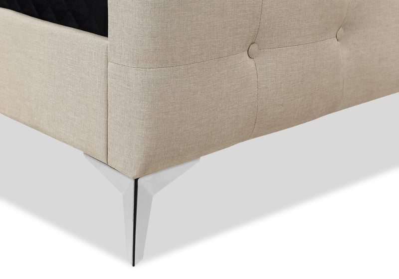 Zara Upholstered Bed in Beige Linen-Look Fabric - Button Tufted - Queen Size